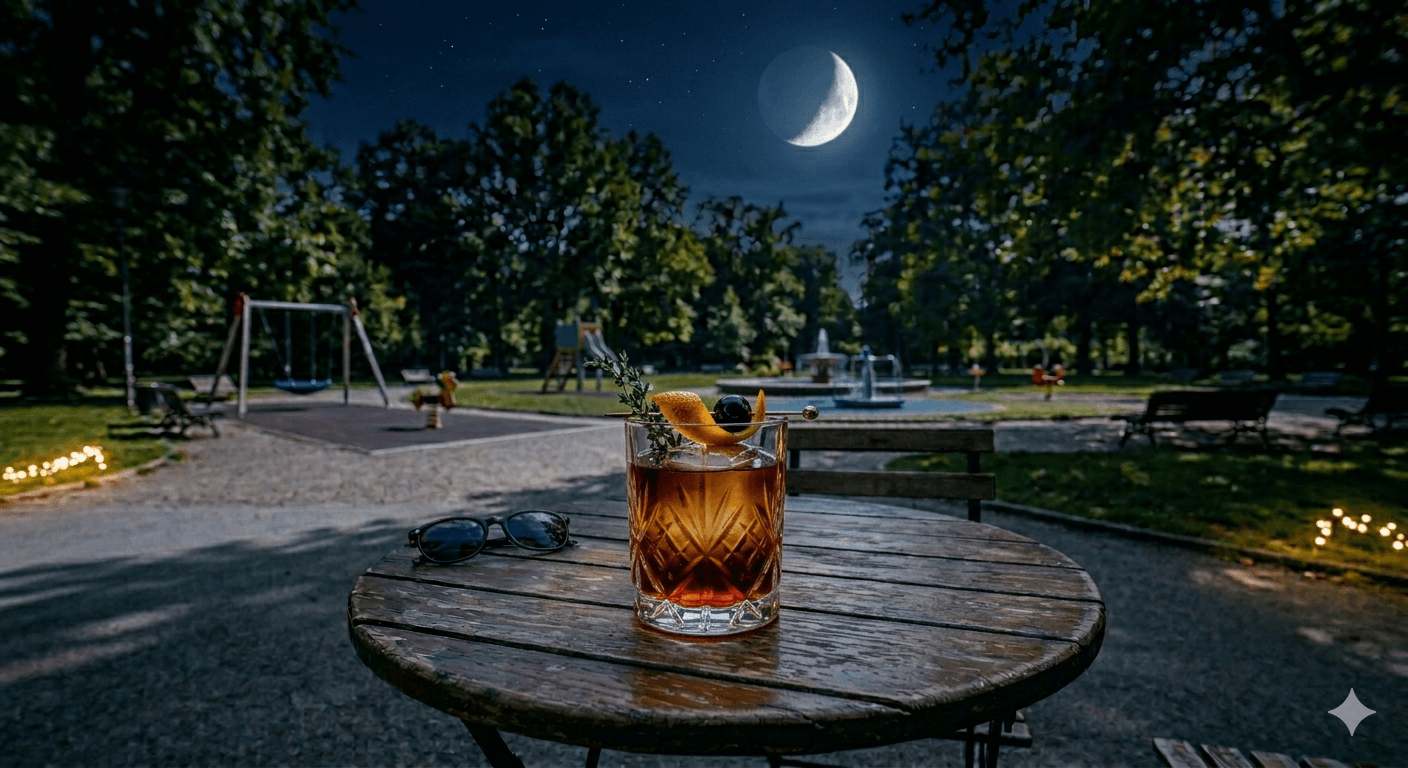 Cocktail sul tavolo del giardino sotto la luna, di sera
